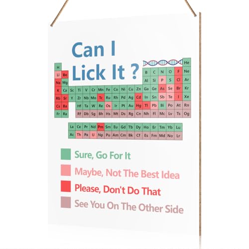 Funny Chemistry Periodic Table of Elements Sign Wall Decor, Can I Lick It Periodic Table Wooden Sign High School and Middle School Chemistry Classroom Office Decor, Chemistry Science Teacher Gifts