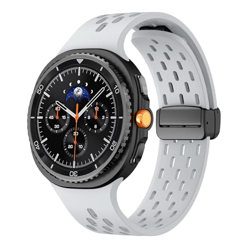 WoPail Silikonowe paski do Samsung Galaxy Watch 8 40 mm, 44 mm, bez szczelin, miękkie, oddychające, sportowe, magnetyczne, regulowane, silikonowe bransoletki do Samsung Watch 8 Classic 46 mm, szare