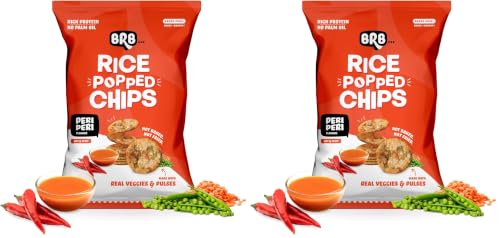Image of BRB Rice Popped Chips | Peri Peri Flavour | Not Fried. Not Baked | High Protein | 50% Less Oil, No Palm Oil, Healthy Snack | 48g /54g Pack (weight may vary) (Pack of 2)