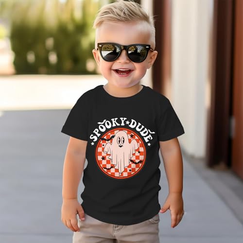 Ritatte Toddler Halloween Shirt Baby Boys Girls Ghost Graphic T-Shirt Funny Cute Spooky Dude Letter Short Sleeve Tees Tops4