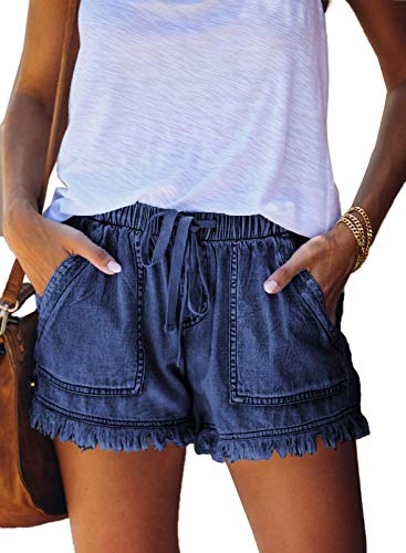 QACOHU Women's 2023 Casual Summer Denim Shorts Mid Waisted Stretchy Ripped Jean Shorts Casual Shorts, 59-dblue, Small