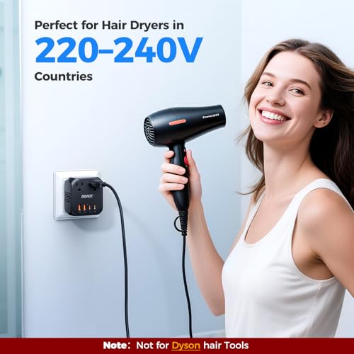 Image of DOACE 2000W 220V to 110V Converter for European Travel for Hair Dryer