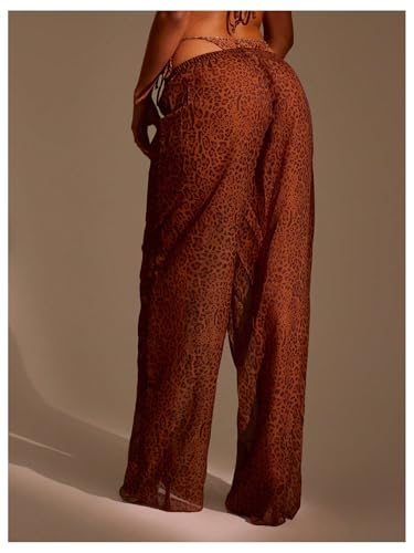 WDIRARA Women's Leopard Print Cover Up Pants Drawstring Waist Mesh Sheer Beach Pants2