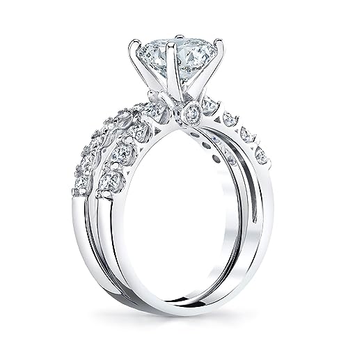 Metal Masters Co. 2.4Ct. Round Moissanite Bridal Set Wedding Engagement Ring 18K White Gold Over Sterling Silver3