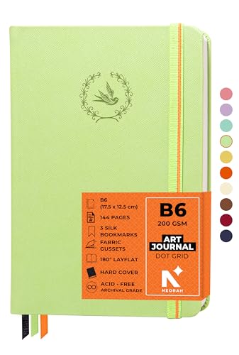 Image of NEORAH - B6 - ART JOURNAL | 200Gsm Dotgrid Notebook |144 Pages(17.5 x 12.5 cm) | Lay Flat |HardCover Bullet - Journal |3 Bookmarks |Elastic Closure| Inner BackPocket | Ideal-Bujo,Drawing (LIGHT GREEN)