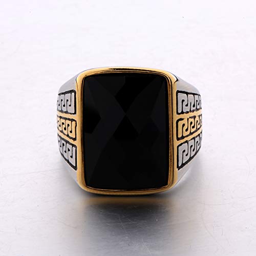 Masop Men's Vintage Stainless Steel Statement Ring Celtic Big Black Stone Band Size 11 #TOP2