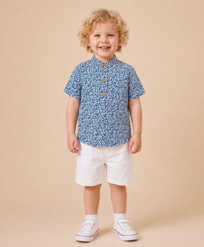 Image of A.T.U.N. (ALL THINGS UBER NICE) Boys 100% Cotton Printed Shirt | Half Sleeve Smart Casual Shirt for Kids | Soft Breathable Button Placket Top for Boys