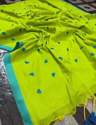 Image of Women's Floral Embroidered Handloom Pure Cotton Saree