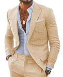 HUUTOE 2 Piece Suit Men Slim Fit Beige Mens Linen Prom Suit for Wedding Cuasal Beach Linen Biege1 Suits for Men Trajes para Hombre Elegantes 2025 M Linen Set Jacket Pants Vest Set