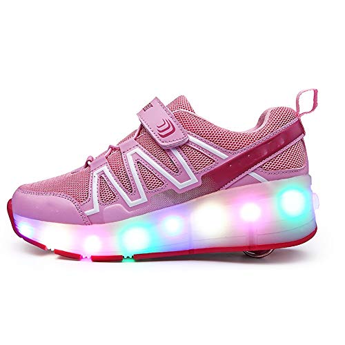 Kids Led Light Up Shoes Skateboarding Shoes USB Charging Fitness Shoes Suitable for Boys and Girls Best Gifts for Christmas ThanksgivingSingle Wheel Pink-USA 8.53