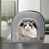 Whiwhi Katzenhöhle für Drinnen Katzen Höhlenbett mit Plüsch Katzenkissen Schlafhaus Haustierhaus Faltbares Hundehöhle 45x35x35cm(Grau)
