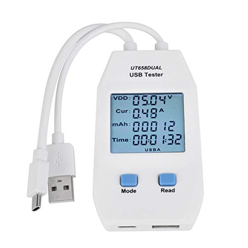 Image of USB Meter, Digital LCD Display Voltmeter Ammeter Detector Power Tester Multimeter for Measuring Voltage, Current, Capacity, Energy, Resistance, Capacitance(UT658 Dual)