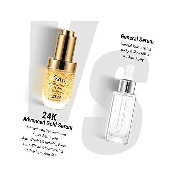 24K Gold Anti Aging Face Serum Moisturizer Enriched with Vitamin C Serum, Hyaluronic Acid, Vitamin E Cream for Day and Night Wrinkle Reduction, Re-Activate Skin Youth (1FL.OZ)