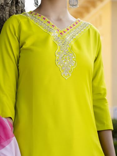 Image of Naixa Women's Viscose Embroidered Straight Kurta with Pant and Dupatta Sets (NK-440)