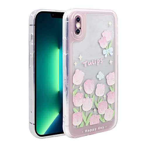 PNATEE Coque pour iPhone XS Max, Transparente Fleurs Motif Coque Silicone 3D Filles Femme TPU Silicone Housse de Protection Antichoc Case Étui pour iPhone XS Max, Papillons Bleus et Fleurs Roses