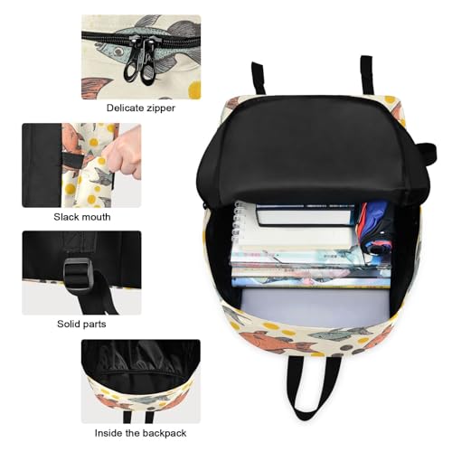 Backpack Lunch Box Set Large Capacity Travel Backpacks and Insulated Lunch Bag for Commute Hiking Picnic Polka Fish Print3