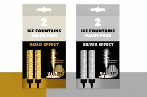 CRYSTAL25 Ice Fountain Birthday Cake Candles Golden & Silver 2 Assorted Colour 4pk Holographic Sparkler Toppers Indoor Firework Candles for Birthdays Weddings Anniversaries 4 Pack