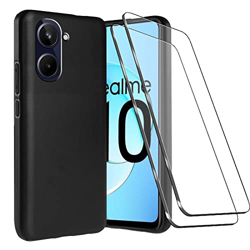 LYJERRY Carcasa para Realme 10 4G Tapa + 2Pcs Cristal Templado para Realme 10 4G Funda Cover Silicona Caja Tapa Caso Case Protector Pantalla Negro