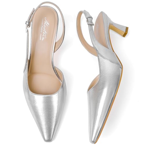 Image of Mostrin Kitten Heels for Women Slingback Pointed Closed Toe Heels Women's Pumps Shoes for Wedding, Party, Commuting