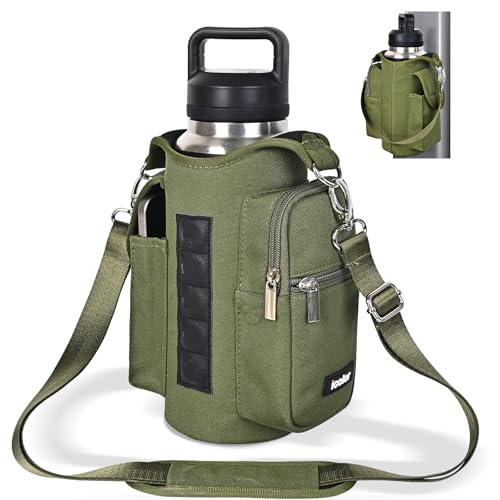 Image of icolor Magnetic Gym Bag Water Bottle Carrier Holder with Phone Pockets & Strap,Nylon Gym Magnetic Bag 5 Built-in Magnets Nylon Gym Accessories Organizer Bottle Pouch Sleeve for Men Women (Army Green)