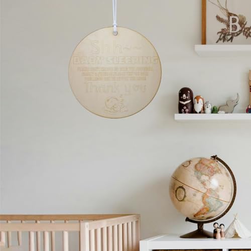 Image of Shhh Baby Sleeping Wooden Hanging Sign for Front Door, Please Do Not Knock Or Ring Doorbell Sign, Door Hanger for Outdoor Outside Porch, Kids Room Decor，Baby Sleeping Door Sign