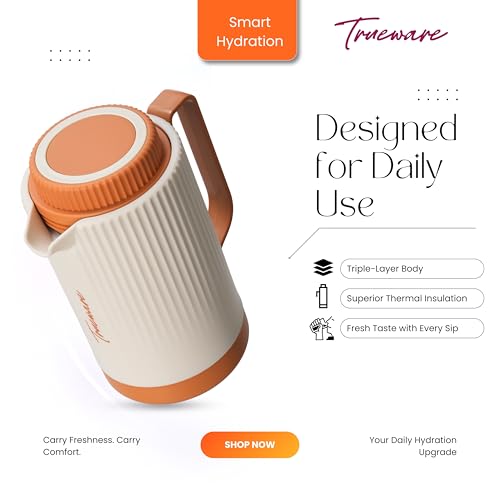 Image of Trueware Amaze ISI Certified Inner Steel Thermoware 750 ML Hot & Cold Flask Jug, BPA Free, Leak Proof, Ideal for Tea, Coffee, Water, Hot and Cold Beverages