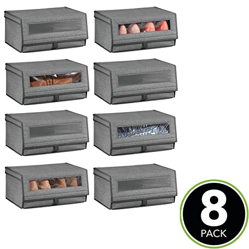 Mdesign Large Fabric Closet Shoe Storage Box W/Clear Window - Shoe, Sandal, Sweater, Linen, Clothes Organizer - Boot Storage Solutions - Shoe Bin - Lido Collection, 8 Pack, Charcoal Gray #TOP1