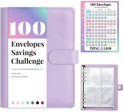 Sooez 100 Envelopes Money Saving Challenge, Savings Challenges Book with Envelopes & Challenge Tracker, Motivational Process to Save $5050, Money Saving Binder 100 Pocket Pre-numbered, Christmas Gifts
