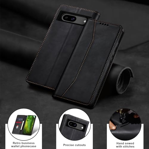 Image of Jasonyu Flip Wallet Case for Google Pixel 8A,Leather Magnetic Folio Cover with Card Holder,Kickstand - TPU Shockproof Durable Protective Phone Case,Black