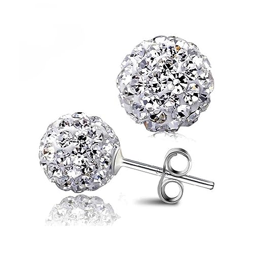 925 Sterling Silver Pave Crystal CZ Diamond Stud Earrings for Women, Sparkling Shamballa Disco Ball Stud Earrings, 6MM 8MM 10MM