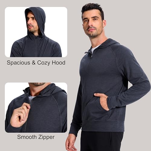 Men's Quarter-Zip Lightweight Hoodie - Soft Loose Fit Comfortable Long Sleeve with Pocket for Workout Casual Wear3