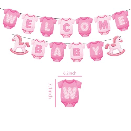 Image of Baby Shower Decorations for Girl- Baby Shower Banner Pink Paper Welcome Baby Banner Welcome Baby Sign