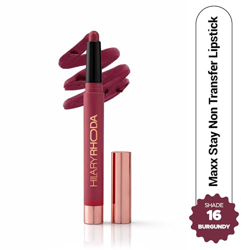 Image of Hilary Rhoda Maxx Stay Non Transfer Lipstick | Matte Finish & Transfer-Proof | 16-Hour Stay | Creamy Finish & Smudge Proof | Crayon Lipstick - 1.5g (Burgundy - Shade 16)