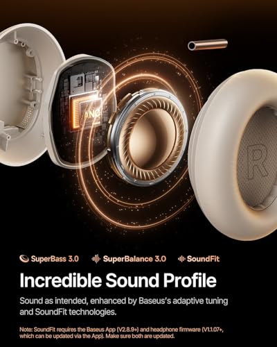 Baseus Inspire XH1 Over-ear hoofdtelefoon met ruisonderdrukking, Sound by Bose, cloud-comfort, Dolby Audio & Hi-Res voor ongelooflijk dynamisch geluid, 100 uur speeltijd, sterrenlicht wit - Afbeelding 4