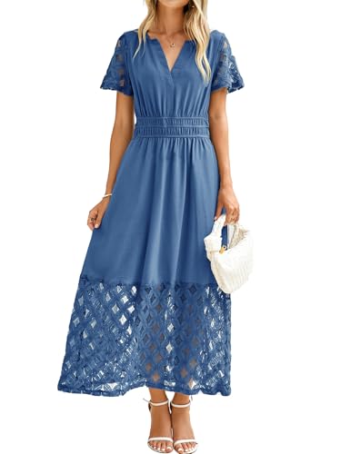 Image of Simplee Womens Summer Boho Maxi Dress V Neck Empire Waist Long Flowy Wedding Guest Dresses with Pockets