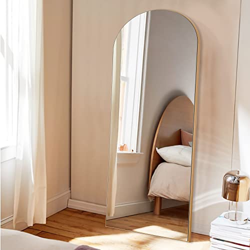 Image of PexFix Arched Full Length Mirror,Floor Body Mirror with Stand,Full Length Wall Mirror with Wood Frame,Dressing Mirror for Bedroom,Gold,64''x21'' (USAM019)