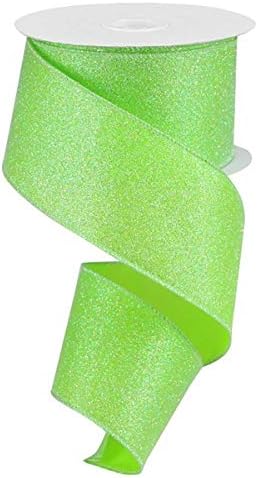 Iridescent Glitter Wired Edge Ribbon, 2.5 Inch x 10 Yards (Lime Green)
