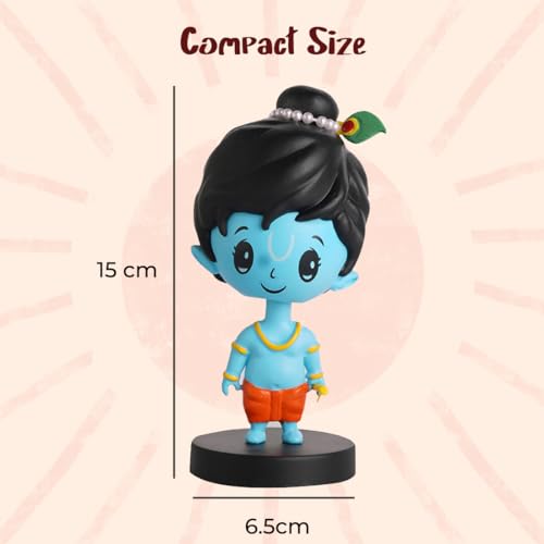 Image of Lord Shri Krishna Idol for Car Dashboard Bobblehead, Home Decor Items for Living Room, Office Desk, Murti for Gifting, Statue for Good Luck,Superhero Action Figure, Little Mor Pankh and Bansuri