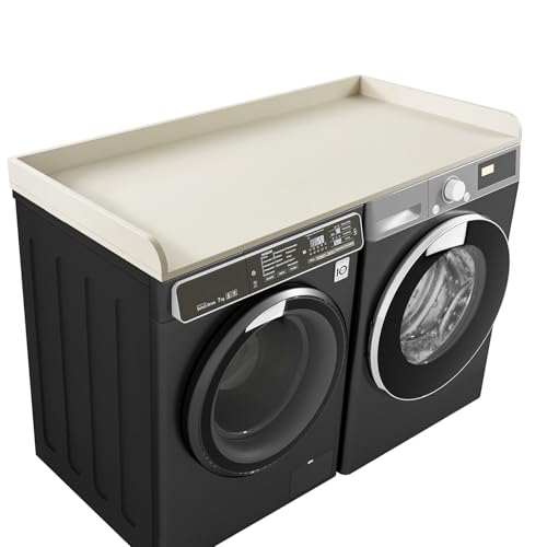 Kaboon Washer Dryer Countertop, Melamine Countertop with Edge Rails - 27.5" Depth x 54" Width Laundry Room Organization, Beige Leather