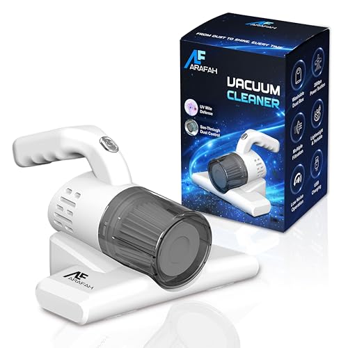 Image of ARAFAH Dust Mite Vacuum Cleaner with UV Light | 2800Pa Strong Suction, 2000mAh Battery | Dust Mite Remover for Bacteria & More | Handheld Design Ideal for Sofas, Mattresses, Car Seats & Upholstery