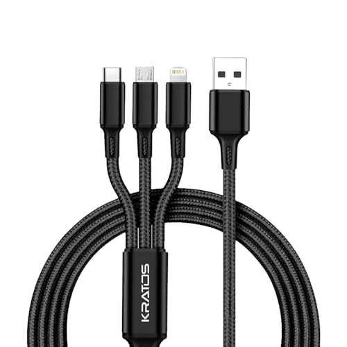 Image of The Black Store Original 3-in-1 Multifunctional Type-C Cable for Micro USB for iOS and Type C Mobile Phones, Smartphone, Tablet, Personal Computer (Black, 3.0 A, 1.5M)
