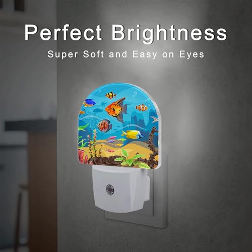 Image of Colorful Fish and Marine Corals Night Light Plug into Wall, Beautiful Underwater Ocean World Dusk to Dawn Night Light, 0.5w Energy Saving Sleep Friendly Nightlights for Kids Boys Girls