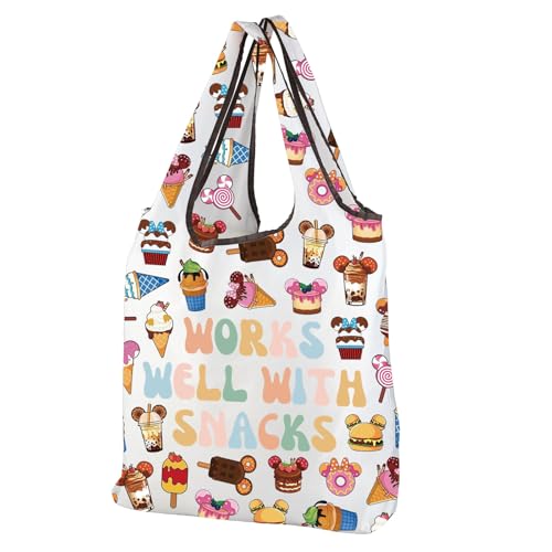 MEIKIUP Mouse Snacks Reusable Tote Bag Vacation Trip Gifts for Fairytale Fans Snacks Lover Gift Snacks Foldable Shopping Bag (Mouse Lover F-Bag-UK)