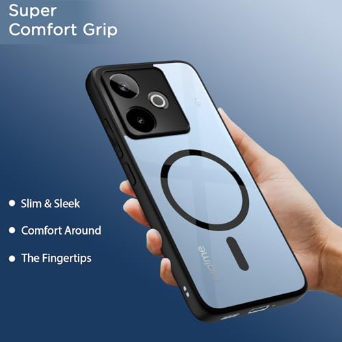 Image of Outlouders Back Cover for Realme GT 7 5G / GT 7T 5G Compatible with Mag-Safe | Shockproof Design | Hard Transparent Back Case (Black Mag-Safe)