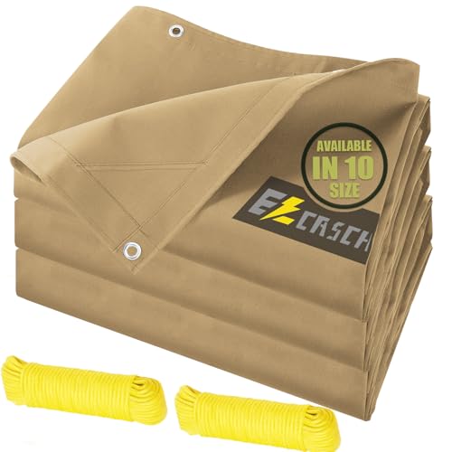 Ezcasch 6’x8’ Canvas Tarps Heavy Duty Waterproof Tarpaulins with Aluminum Grommets,UV Resistant, 22Mil Multipurpose Drop Cloth, 14oz Cover Sheet for Outdoor and Indoor Use with Ropes Yellow