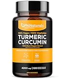 Turmeric Curcumin with Black Pepper Extract - 500mg per Capsule - 4200 mg Whole Tumeric Curcuma Root Equivalent Per 3 Capsules Serving - PhiNaturals Turmeric Supplement