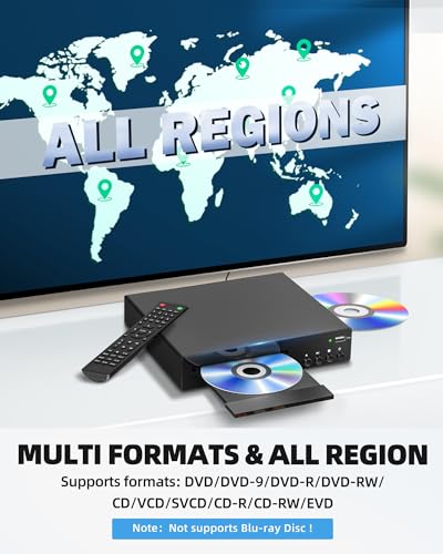 Image of HDMI DVD Player for TV, 1080P Region Free DVD Player with USB Input and HDMI /RCA Output, CD Player with Remote Control Support PAL /NTSC