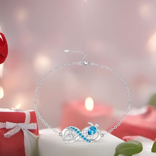 Image of Fenthring Turtle Anklet S925 Sterling Silver Blue Opal Sea Turtle Ankle Bracelets for Women Infinity Wave Ocean Beach Summer Foot Bracelet Jewelry Layered Adjustable