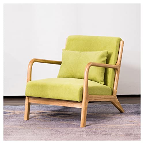 Sillón moderno de mediados de siglo con reposabrazos acolchado, marco de madera maciza, silla de lectura de tela para sala de estar y dormitorio, elegante silla de acento verde