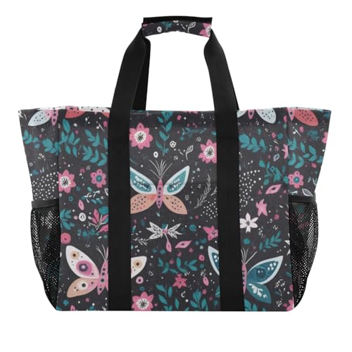 Colorful Butterfly Flower Art Large Beach Bag Waterproof Beach Tote Bags for Women Travel Gym Pool